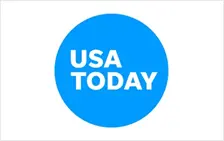 A blue circle with the word usa today in it.