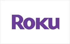 A purple roku logo on top of a white background.